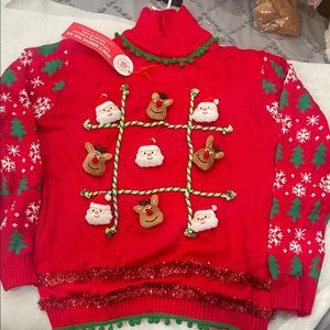 Festive Red ugly Christmas sweater tic-tac-toe game NWT women’s large oversized